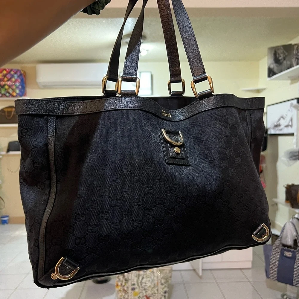 Gucci Black Monogram Canvas Satchel with Gold Hardware